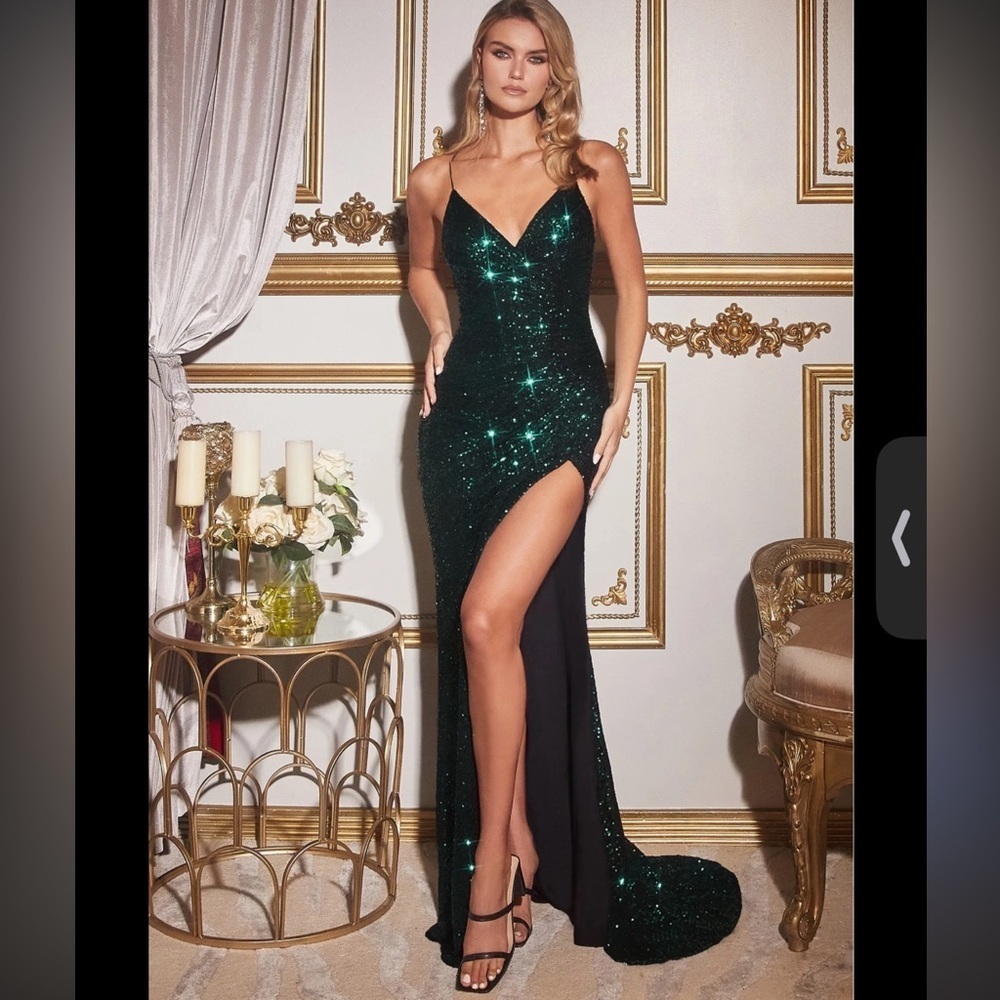 LADIVINE BY CINDERELLA DIVINE sequence EMERALD black side slit with tail XS